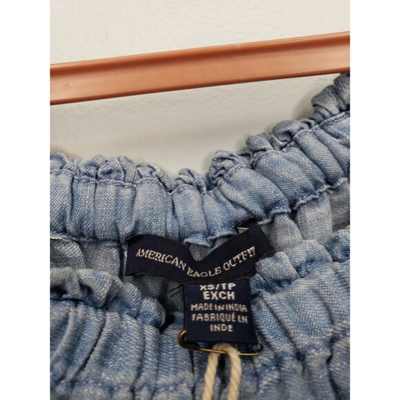 American Eagle Outfitters Women XS Romper Blue Lacy Cold Shoulder 3/4 Sleeve NWT - Picture 6 of 7